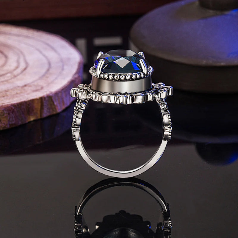 WOSIKATE Vintage 925 Sterling Silver Ring For Women Wedding Jewelry With Oval Sapphire Gemstones Female Fine Jewelry Party Gifts