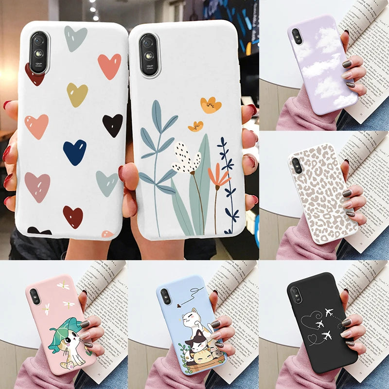 Heart Flower Case For Redmi 9A 9AT Phone Cover Cute Silicone Shockproof Soft Coque For Redmi 9A 9 AT Shell Cartoon Lovely Matte