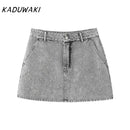 KADUWAKI Chic Able Faux Pearl Embellished Women's Short Denim Jacket 2-piece Set Retro Women's Elegant Zipper A-Line Mini Skirt