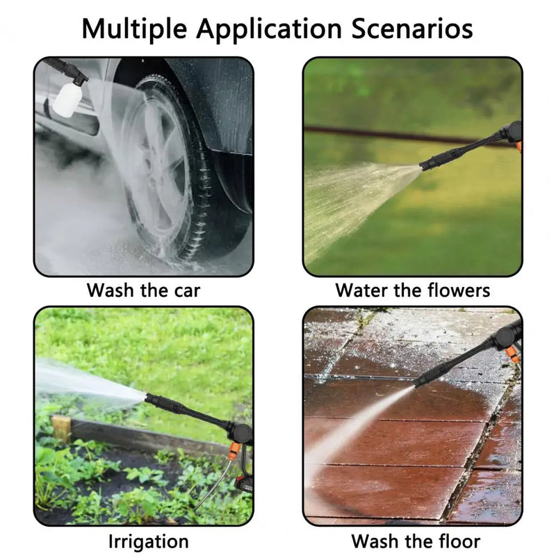 Cordless Car Washer Adjustable Nozzle 2 Batteries 1 Charger with Bucket Water Pipe 180w High Pressure Jet Water Wash Cleaner