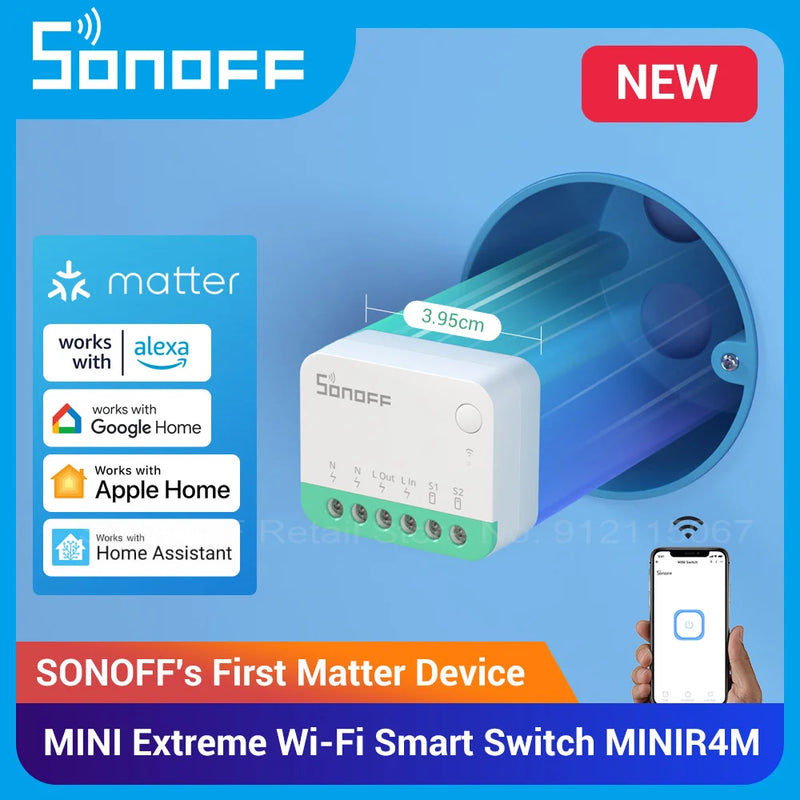 SONOFF MINI Extreme Wi-Fi Smart Switch MINIR4M Matter Compatible Detach Upgraded Relay ESP32 Chip for Samrt Home Work with Alexa