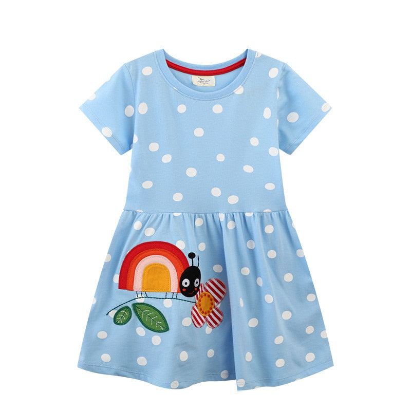 Jumping Meters Summer Cotton Baby Girls Dresses With Dinosaurs Print Pockets Children&