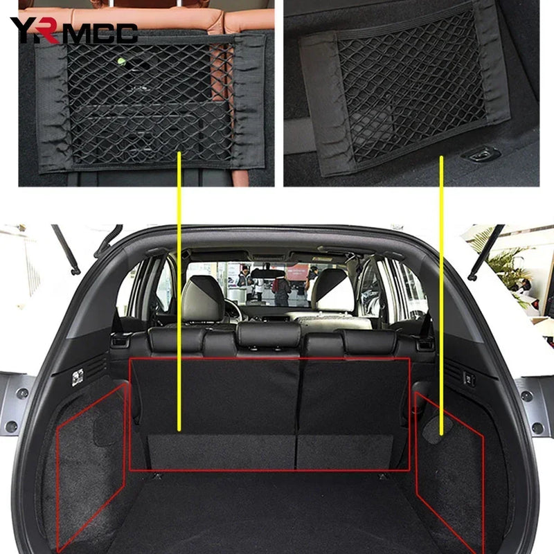 Car Back Rear Trunk Organizer Net Universal Seat Elastic Storage Mesh Tape Magic Sticker Auto Rear Trunk Bag for Stowing Tidying