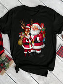 Merry Christmas Santa Claus Deer Print Women T-Shirt Fashion Short Sleeve T Shirt Streetwear Harajuku Female Tees Tops