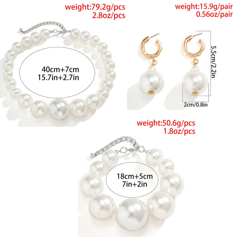 Exaggerated Fashion Big Imitation Pearl Choker Necklace for Women Wedding Bridal Temperament Bead Maxi Chain Christmas Jewelry