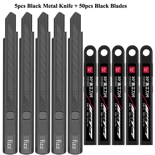 Fizz Metal Utility Knife Blade Paper Cutter Aluminum Alloy Pocket Knifes with Self-Locking Design Stationery Supplies