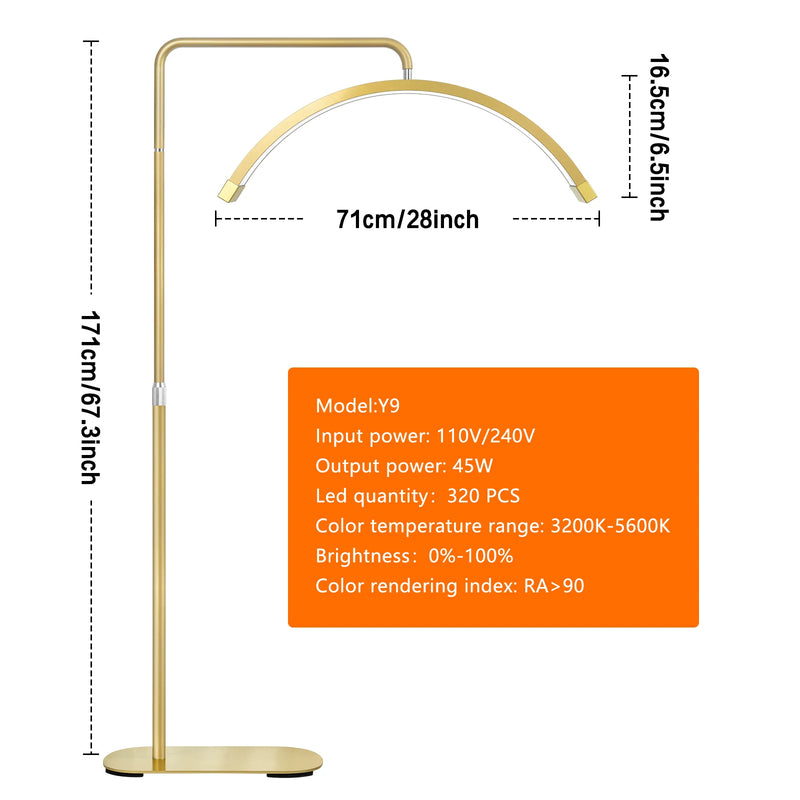 Fosoto 45W FT-Y9 Photography Lamp LED Half-Moon Light Video Golden Light With Floor Stand For Beauty Eyelash Tattoo Makeup