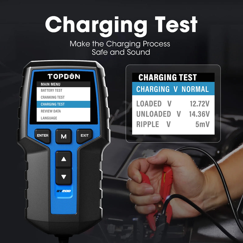 TOPDON BT200 Portable Battery Tester Charging Cranking Test Tools for Car 12V Automotive Diagnostic Battery Monitor 100-2000CCA