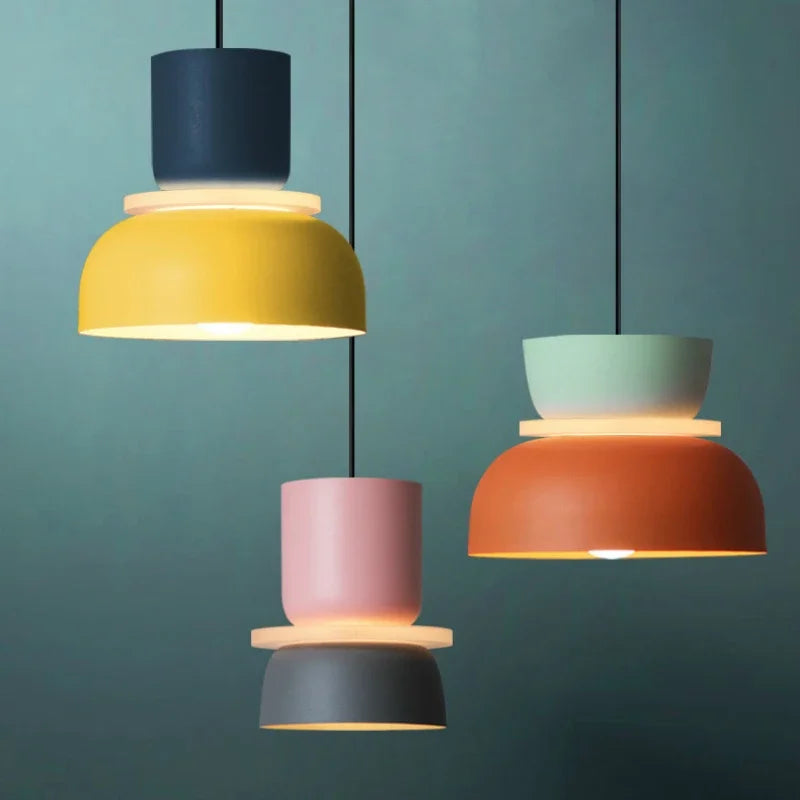 Modern Macaron Led Pendant Lamp Colorful Iron Hanging Suspension Study Bar Dining Bedside Bedroom Chandelier Lighting