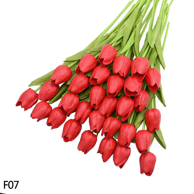 12pcs Artificial Tulip Latex Real Touch For DIY Bouquets Wedding Party Mother's Day Easter Spring Home Dining Decoration
