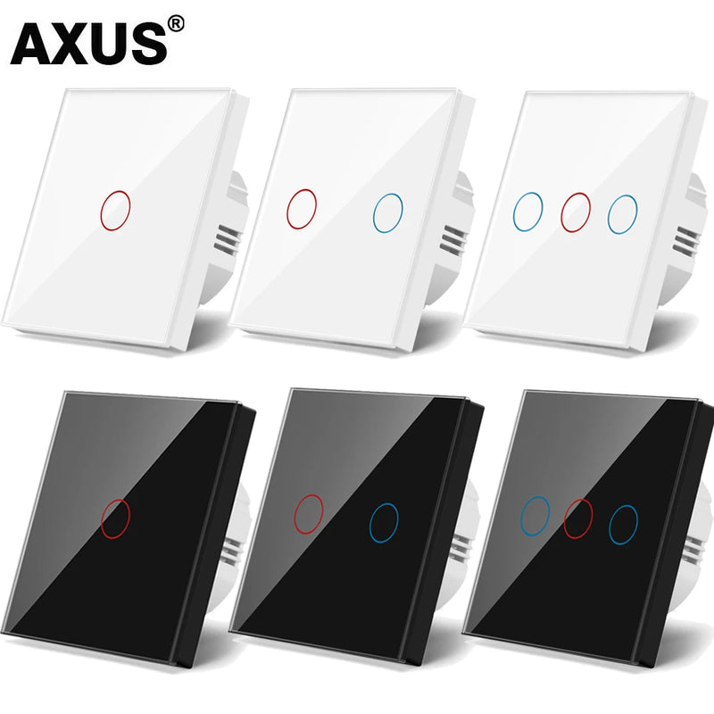 AXUS EU Touch Switch AC100-240V Led backlight Panel Tempered Crystal Glass wall Light sensory Switches 1/2/3 Gang Interruttore