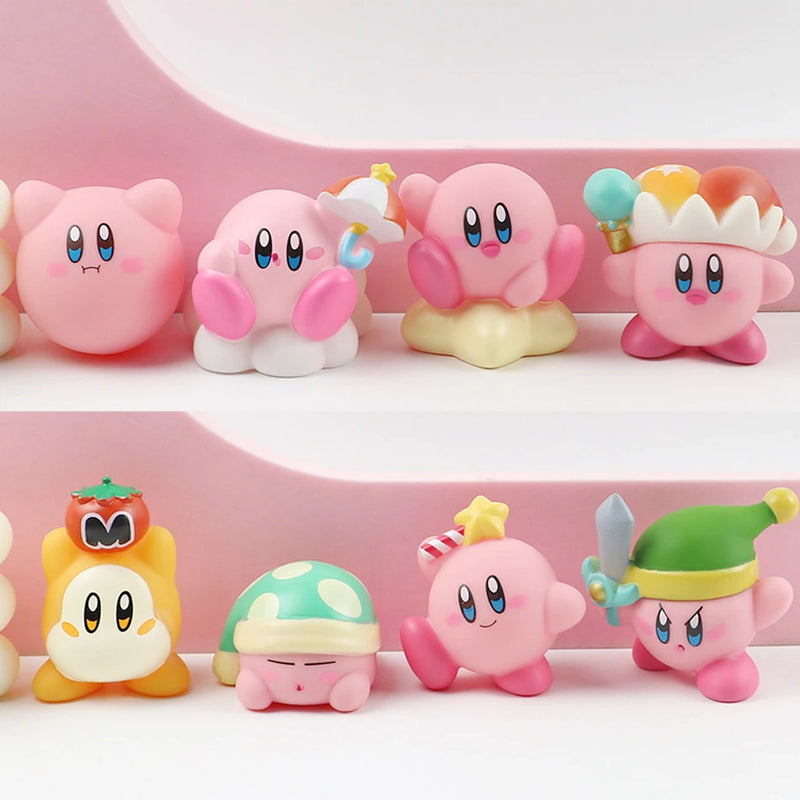 8pcs Anime Games Kirby Action Figures Toys Pink Cartoon Kawaii Kirby PVC Cute Figure Action Toy Christmas Gift for Children