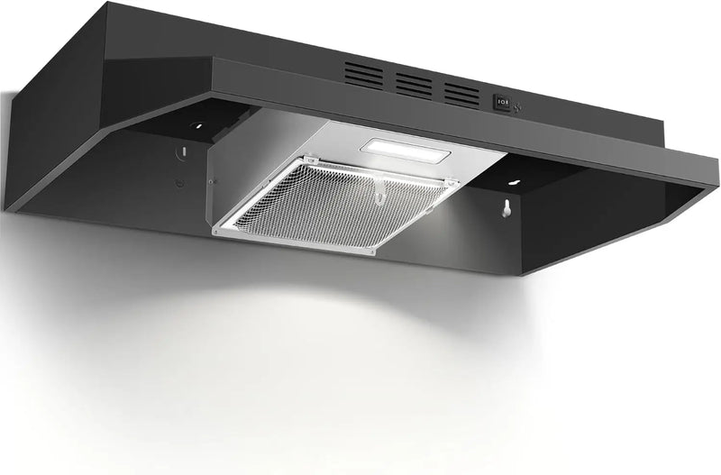 24 inch Under Cabinet 280CFM Black Ducted/Ductless Kitchen Stove Vent with 2 Speed Fan LED Bulb Range Hood