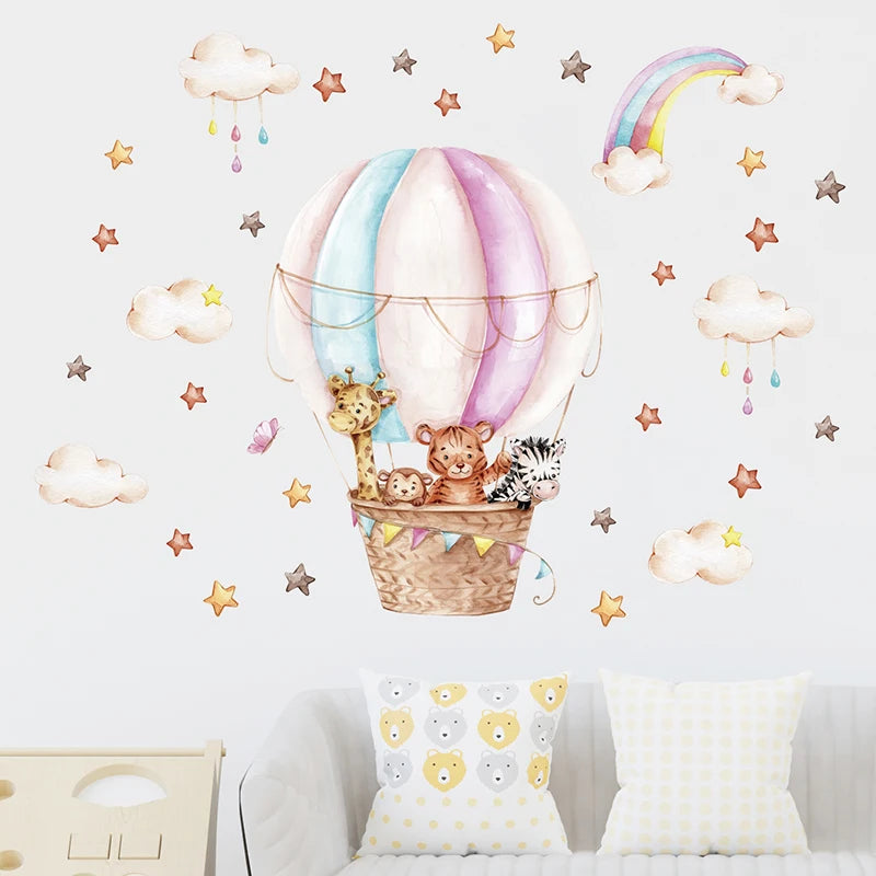 Watercolor Balloon Cute Animals Rainbow Wall Stickers Baby Room for Kids Room Nursery Children Room Wall Decals Home Decor