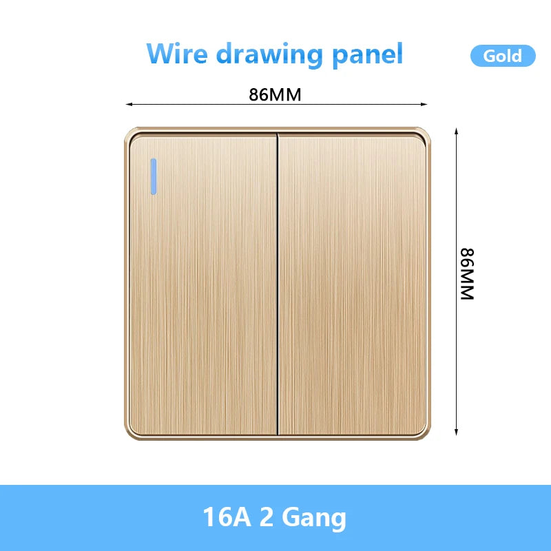 86 Type UK Standard Wall Light Switch 16A Brushed Panel ON OFF Home Power Rocker Push Button Switch 1/2/3/4 Gang 1/2Way