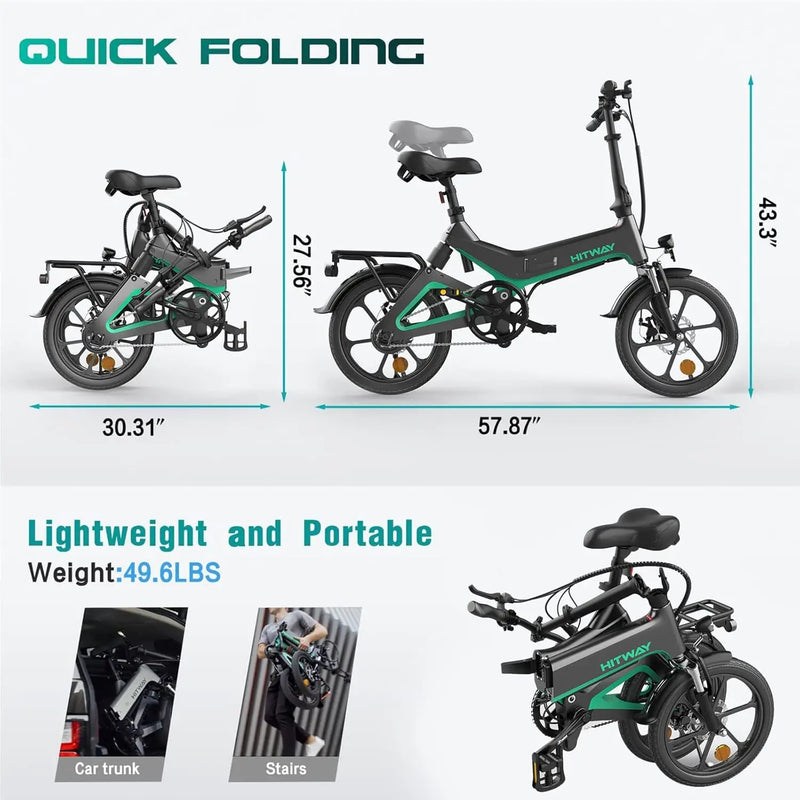 16 electric bike HITWAY W/36V Foldable Electric Pedal Assistance with 7.8ah Battery, Accelerator-Free, for teen