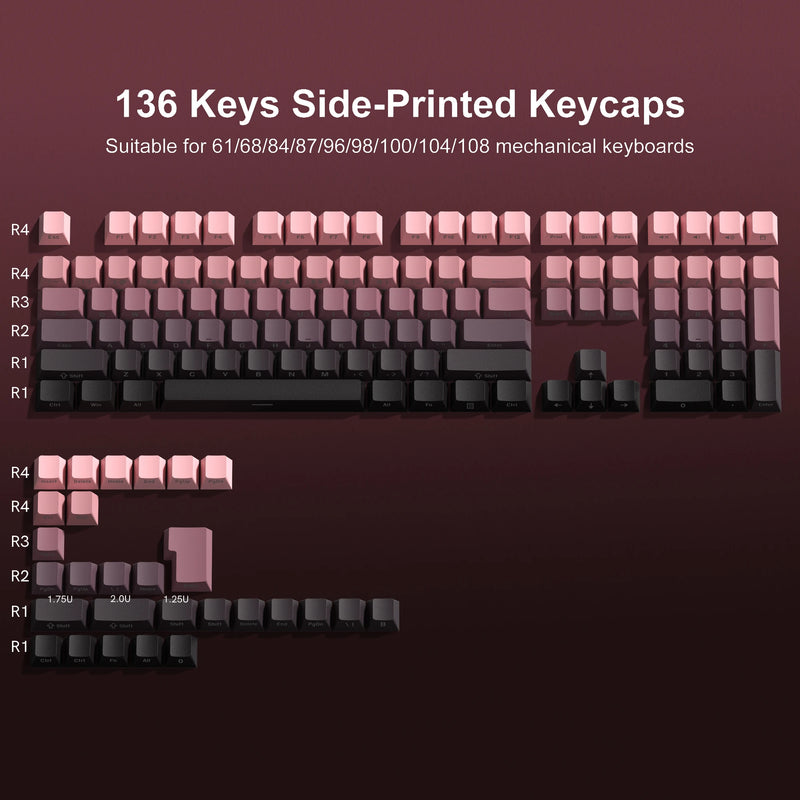 136 Key Black Berry Side Print  Shine Through Cherry Profile PBT keycaps Double Shot Backlit Key Caps For MX Mechanical Keyboard