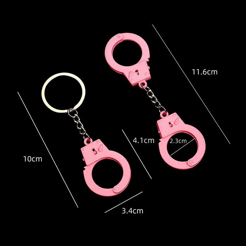 1Pc Creative Handcuffs Shaped Pendant Keychain Pink Silver Keyring Bag Hanging Decoration For Men Women Punk Jewelry Gift