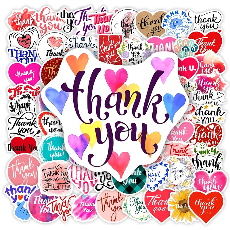 Thank You Stickers DIY Gift Toys Decorative Decal for Scrapbook Junk Journals Laptop Luggage Bottles Waterproof Sealing Sticker