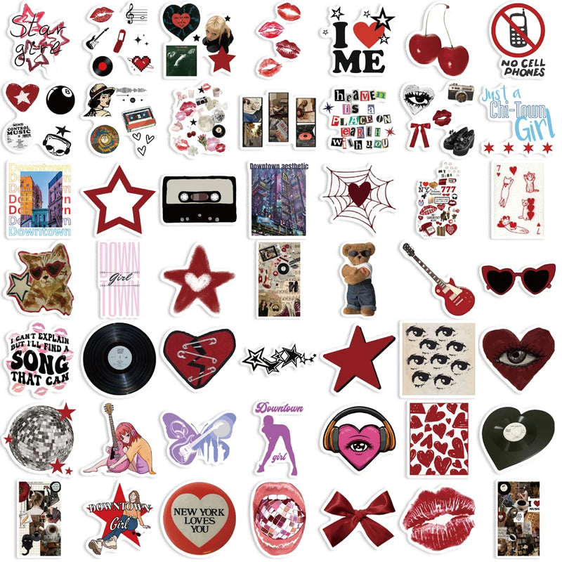 50PCS Downtown Y2K Girls Graffiti Stickers Decals DIY Decoration Notebook Skateboard Guitar Phone Bike Waterproof Kids Toy﻿