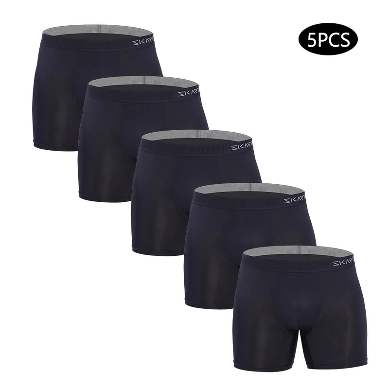 5pcs New Men Panties Polyester Boxers Underwear Man Pack Underpants Mens Brand Sexy Homme Boxer Shorts Male Ice Silk Trunks