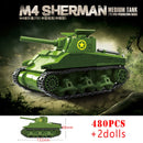 Military World War Russian T-34 KV-1 Heavy Tank Building Blocks WW2 American M4A3 Sherman Stuart Tank Technical Bricks Kids Toys