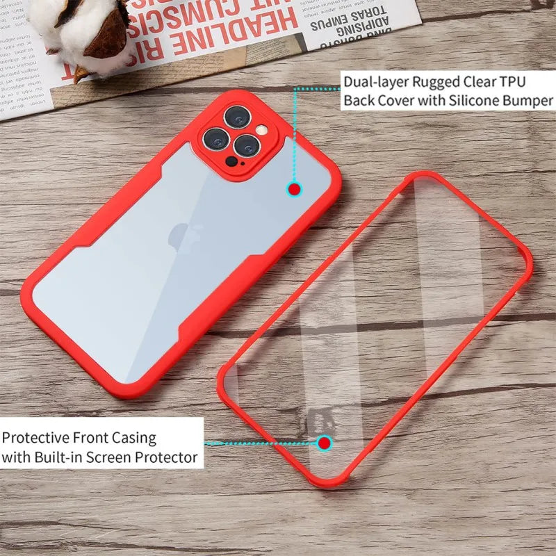 360 Full Protection Transparent Phone Case For iPhone 14 Plus 13 12 11 15 Pro XS Max X Soft Front Film+Rear Hard PC Bumper Cover