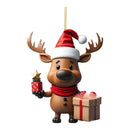 2D Acrylic Cartoon Fawn Christmas Tree Pendant Christmas Cartoon Cute Christmas Hat Fawn Print Easter Decorations