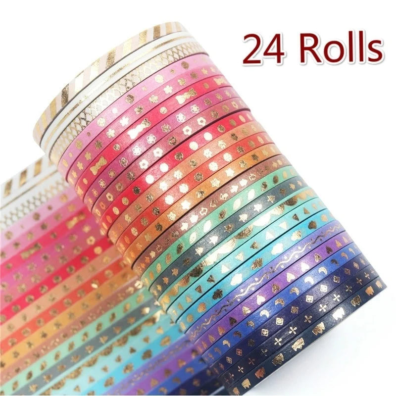 24 rolls Glitter Pattern Washi Tape Adhesive Sticker Hand Diary Stickers Masking Tape Decorative Christmas DIY Crafts