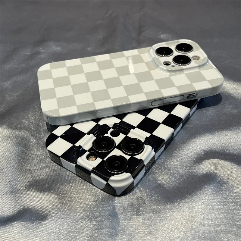 Simple Checkerboard Phone Case For IPHONE 16 15 14PRO MAX 13 13 PRO 13 PRO MAX 14 14PLUS 14PRO Acrylic Hard Mobile Phone Cases