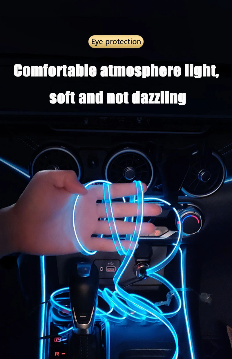 1M/3M/5M Neon LED Car Interior Decorative Lamps Strips USB Drive For DIY Decorative Dashboard Console Ambient Light Cold Light