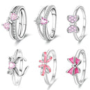 New Valentine's Day Rings Sweet Pink Zircon Princess Bows Size 7-9 For Women 925 Silver Ring Romantic Fine Jewelry Birthday Gift