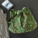 Women's Corduroy Shoulder Crossbody Bag Green Leopard Print Cloth Large Capacity Handbag Casual Travel Shopping Totes