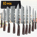 Kitchen Knife Set 3-10PCS Professional Chef Knife 7CR17 Germany Stainless Steel Damascus Laser Meat Cleaver Slicing Santoku
