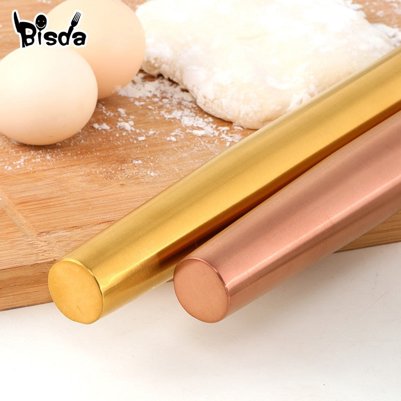 1Pc Stainless Steel Rolling Pin Kitchen Utensils Dough Roller Bake Pizza Noodles Cookie Dumplings Making Non-stick Baking Tool