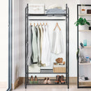 Metal Clothes Hanging Rail Garment Shoe Rack with Shelves and Hanging Rod