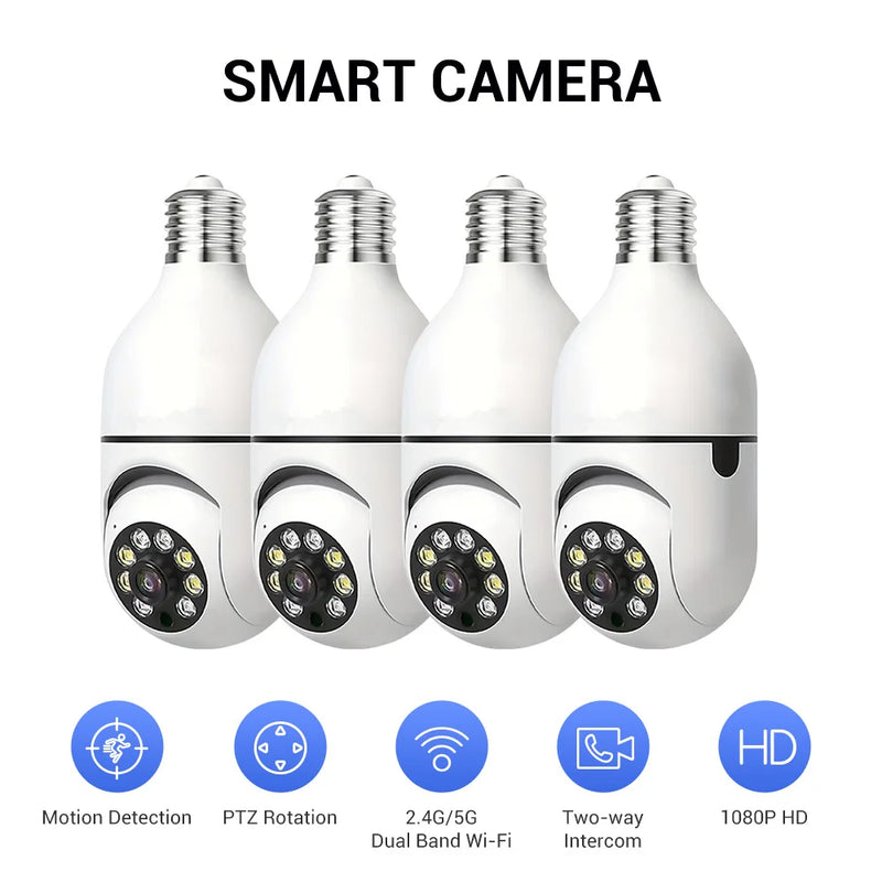 Ease Life APP-Light Bulb Security Cameras Outdoor Wireless WiFi Camera 5GHz, 360 Degree, E27 Light Socket Screw In Securi