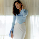 Cryptographic Elegant Frill Ruffle Detail Flare Sleeve Tops Low Plunge Neck Slim Tie Back Y2K Sexy Cropped Tops Solid Clothes