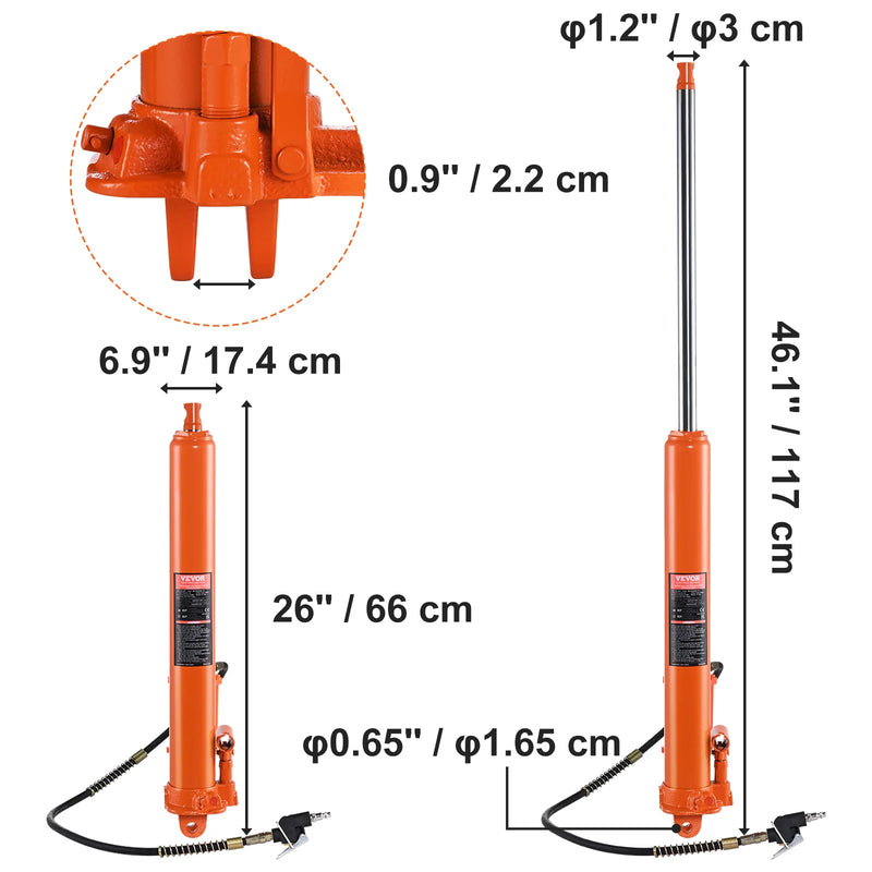 SucceBuy Hydraulic Long Ram Jack 3/8 Ton Engine Hoist Cylinder with Single Piston Pump And Clevis Base Hydraulic Ram Cylinder
