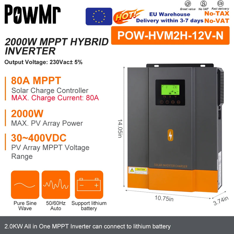 PowMr 3.2KW 24V Hybrid Solar Inverters 12V V Pure Sine wash 80A MPPT Solar Charge Controller Charges lithium Battery With WIFI