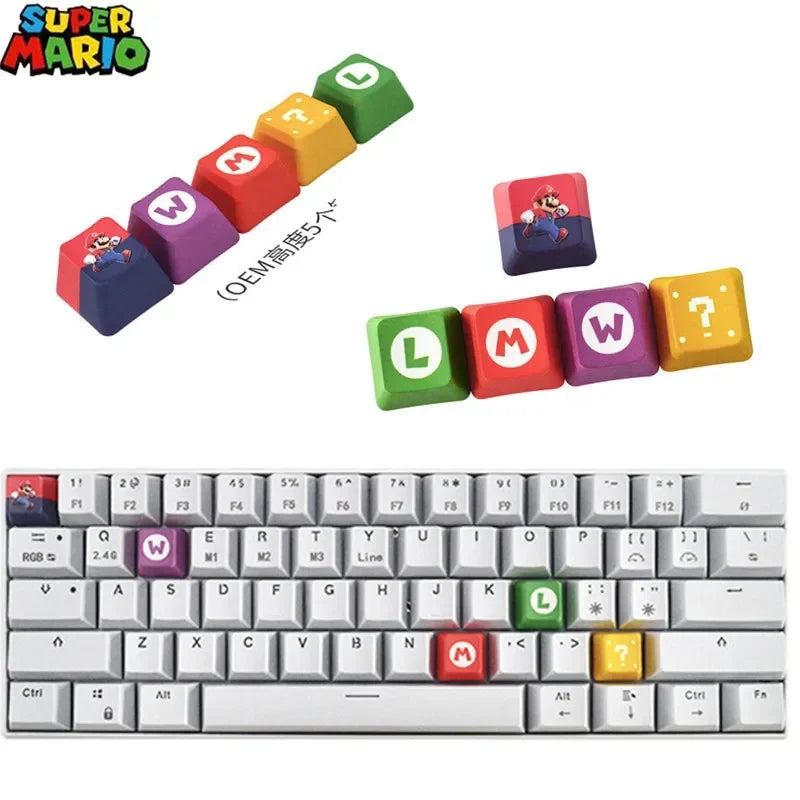 5pcs Super Mario Mechanical Keyboard Keycap Cartoon Figure Colorful Keycap Personalized Mario Keyboard for Kids Christmas Gifts