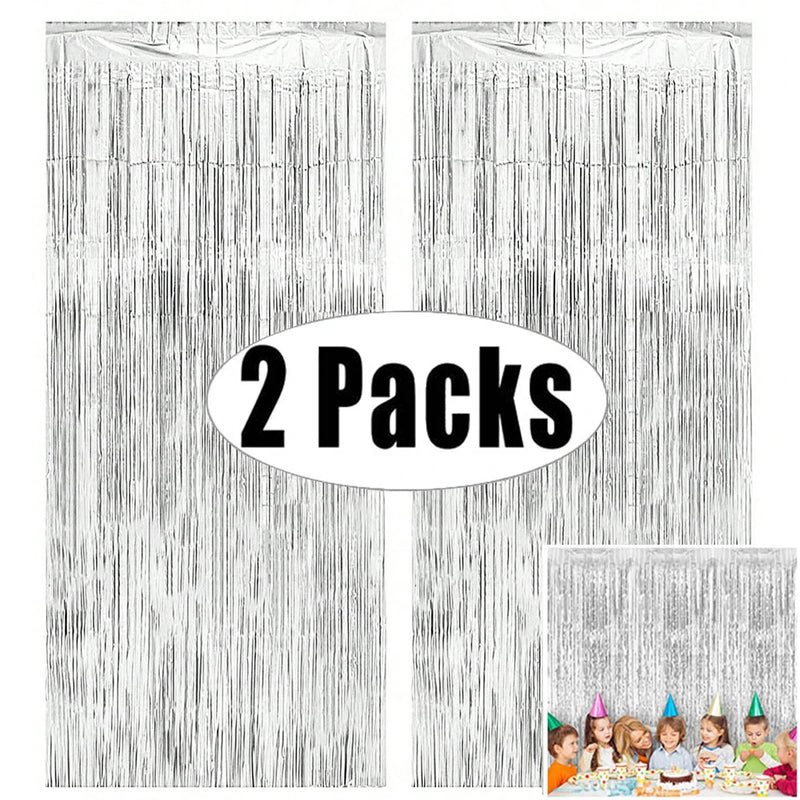 2Pcs 2m Tinsel Curtain Birthday Wedding Bachelorette Party Decoration Background Graduation Bridal Shower Independence Day