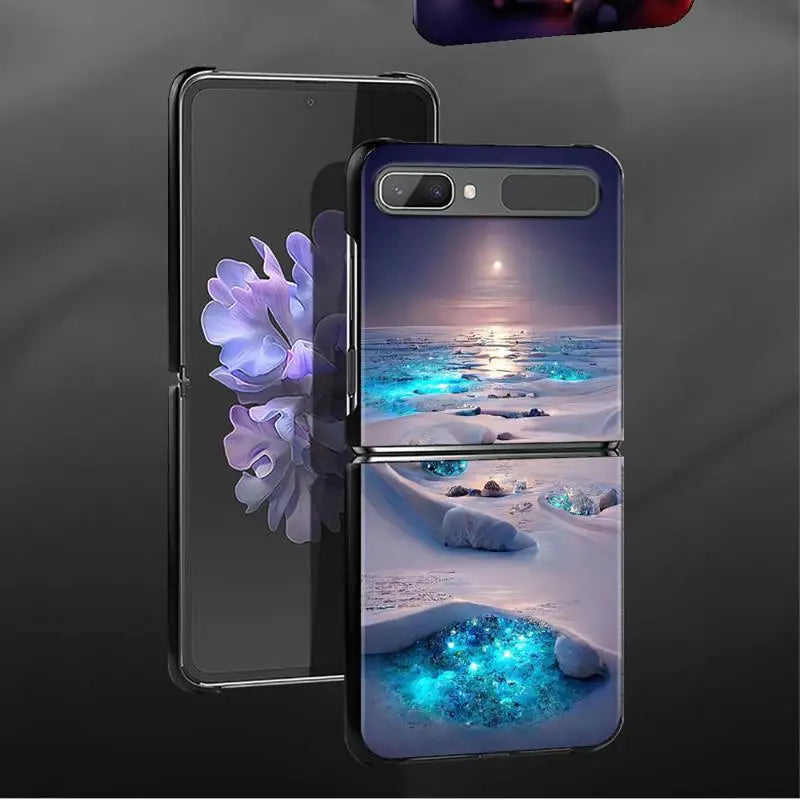 Romantic Scenery Of Seaside Beach At Night Case For Samsung Galaxy Z Flip 4 Z Flip3 5G Case for Galaxy Z Flip Hard Phone Shell