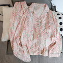 Flower Print Women Autumn Two Piece Pajama Set Long Sleeve V Neck Top & Elastic Waist Pants 2 Pieces Female Sleepwear Nightwear