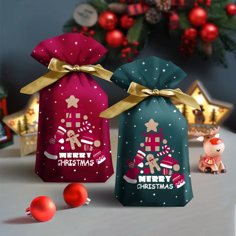 Hot Sale 10Pcs/Lot 15x23cm Christmas Plastic Gift Bag Party Favor Boutique Cosmetics Candy Gifts Packaging Bags With Drawstrings