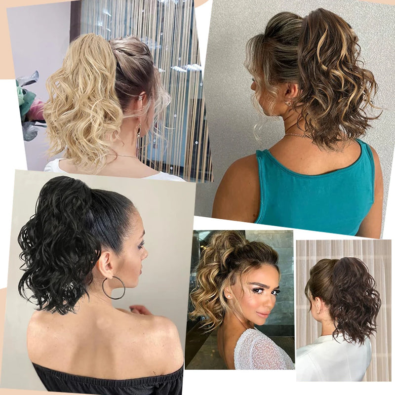 Short Ponytail Extension Synthetic Claw Curly Wavy Clip in Hairpiece Ponytail Hair Extension Short Pony Tail Synthetic for Women