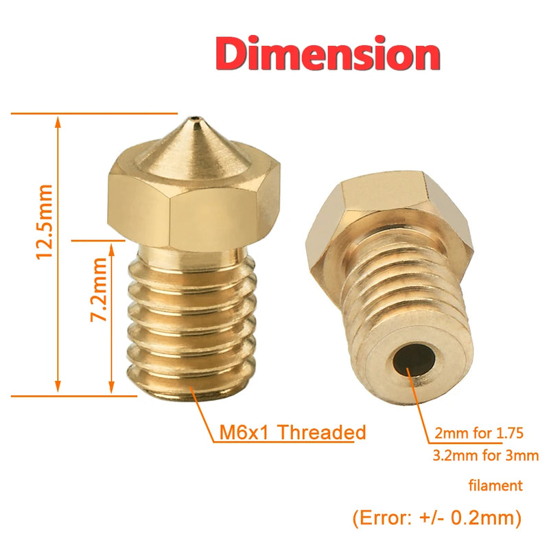 5/10pcs V6 M6 Threaded Nozzle All Metal 0.2/0.3/0.4/0.5/0.6mm for 1.75 Filament E-3-D V5 Anycubic i3 Mega Kobra Hotend Extruder