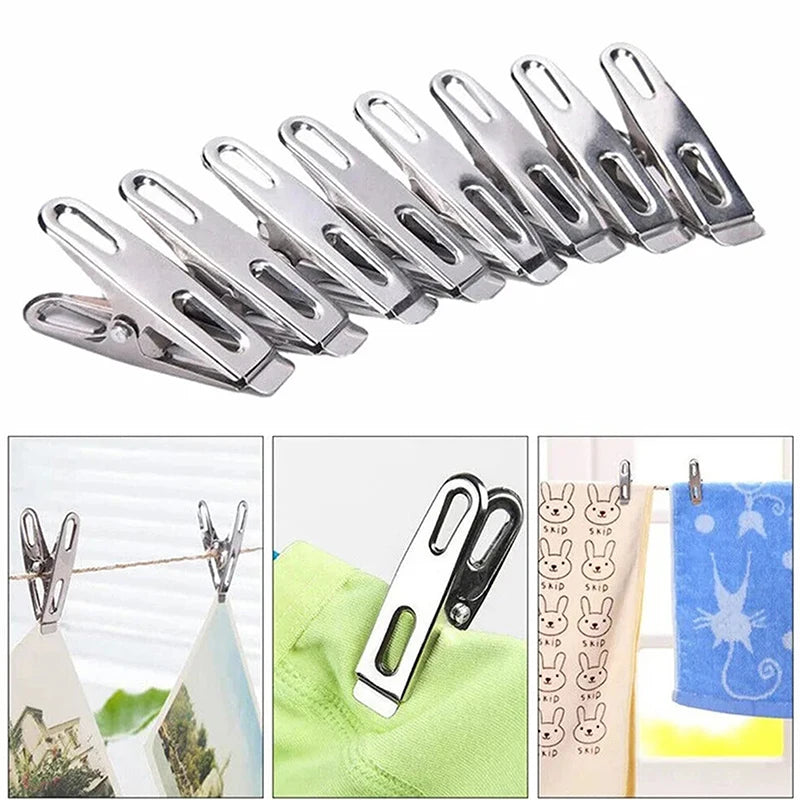 10/20PCS Stainless Steel Clothes Pegs Washing Clips Household Sealing Clip Silver Windproof Clips Hang Pins Metal Clip Clamp Set