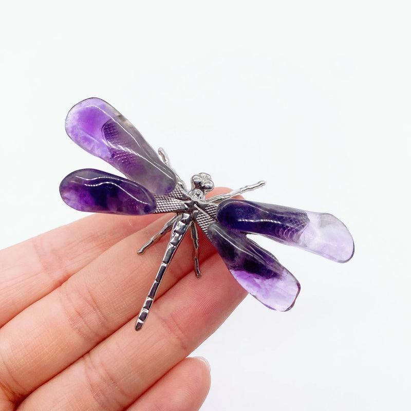 Natural Amethyst Dragonfly Crystal Purple Quartz stone crafts Handmade DIY Butterfly Statue Reiki Healing Home Decorative gift