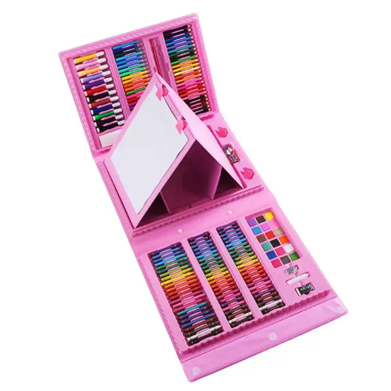 208pc Art Supplies Kit Gifts Art Set Case with Double Sided Trifold Easel Oil Pastels, Crayons, Colored Pencils, Markers